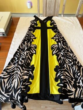 INC International Concepts Yellow and Black Floral Maxi Dress